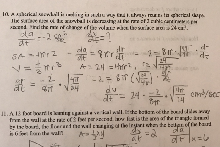 Snowball spherical melting way such cm rate decreasing volume min solved answer radius transcribed problem text been show