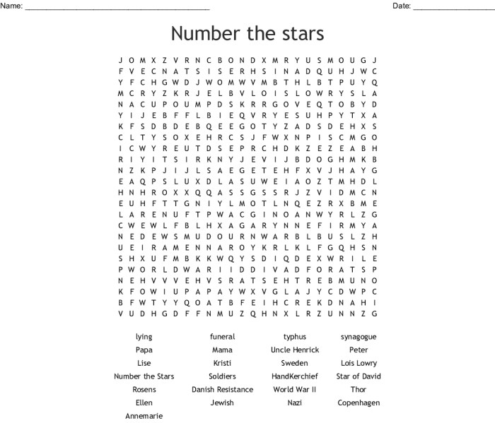 Number the stars word search