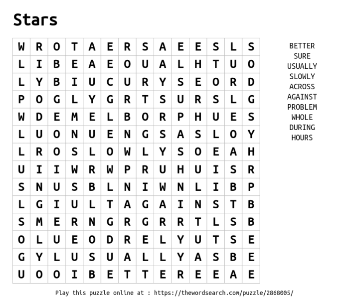 Number the stars word search