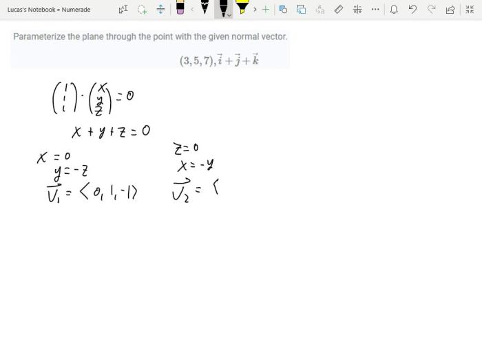 Parameterize the plane through the point with the normal vector